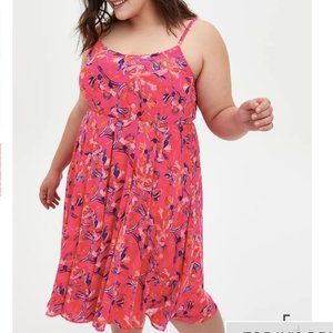 NWT Torrid Pink Floral Chiffon Skater Midi Dress 1